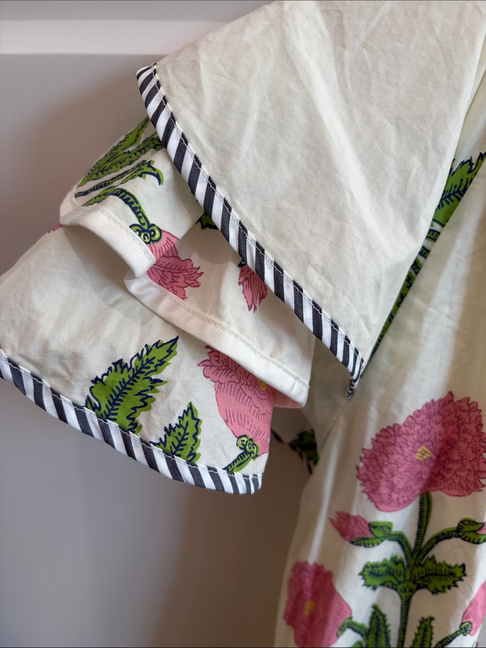 Umgee Cream Mini Dress with Pink Floral Print and Green Leaves - Picture 4 of 7